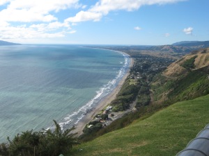 The Kapiti Coast from the Paekakariki Hill road. In the Maori language, kakariki means green and is also a bird, a native parakeet with bright feathers.
